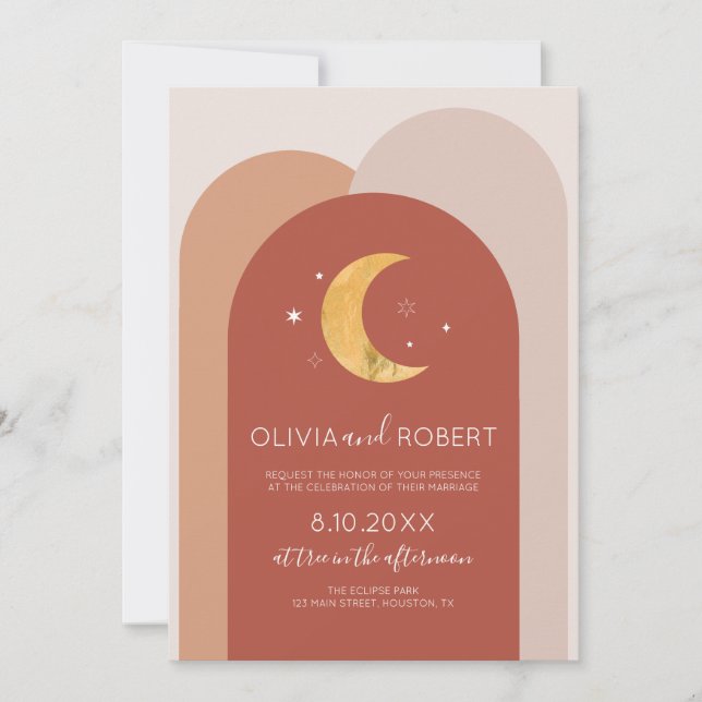 Convite Invitación Modern Boho Moon Wedding Invitation (Frente)