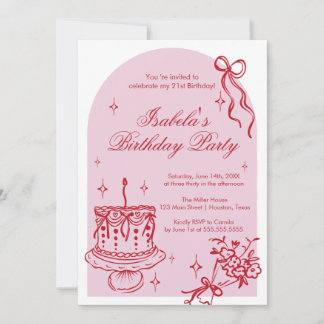 Convite Invitación Modern girly doodle Birthday Invitation