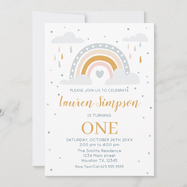 Convite Invitación Modern Rainbow Invitation Birthday (Frente)