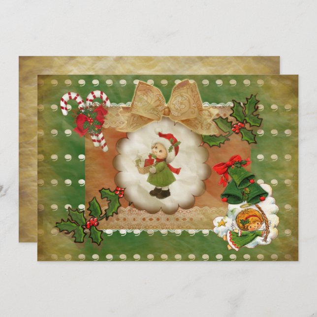 Convite Invitación Navidad  estilo scrapbooking vintag (Frente/Verso)