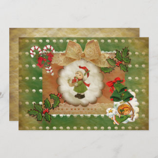 Convite Invitación Navidad  estilo scrapbooking vintag