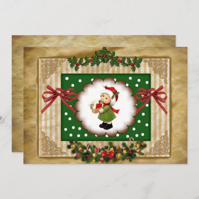 Convite Invitación navidad  estilo vintage scrapbookin (Frente/Verso)