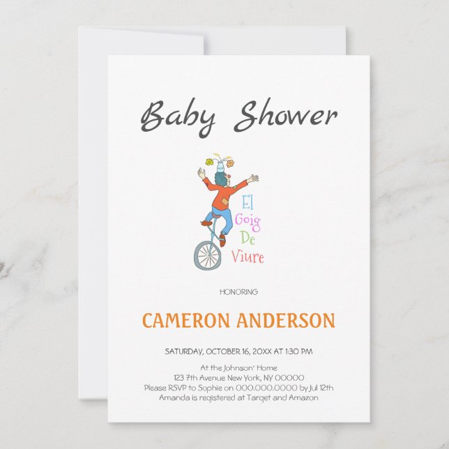 Convite Invitación Pallasso en monocicle. L'alegria de viu (Frente)