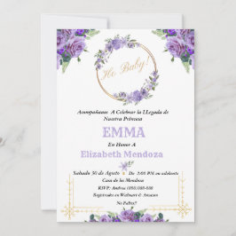 Convite invitacion para Baby Shower con Flores purpura