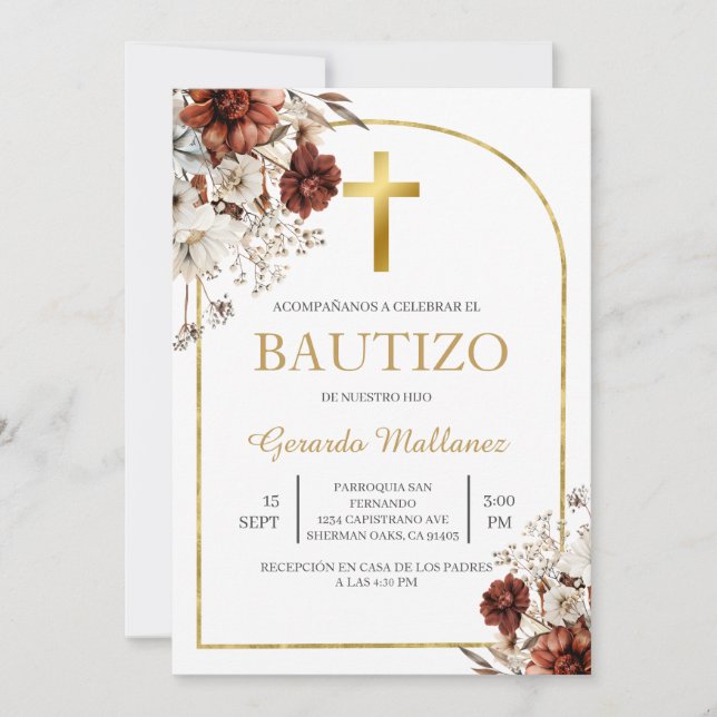 Convite Invitación para bautismo  (Frente)