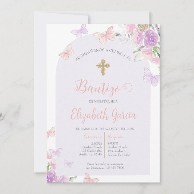 Convite Invitación para bautismo (Frente)