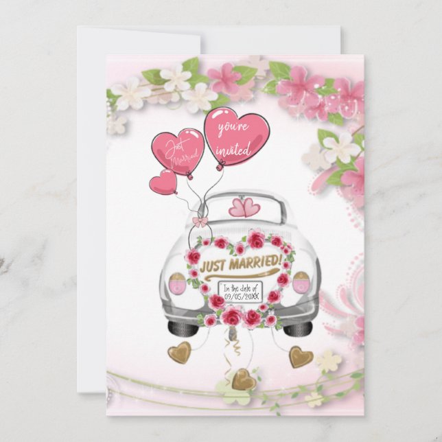 Convite Invitación para boda con coche de novios (Frente)