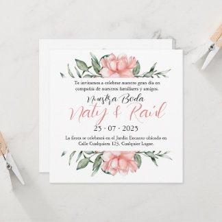 Convite Invitación para Bodas Rosa Pastel