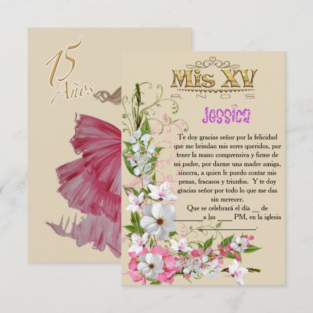 Convite Invitación para fiesta de 15 años (Frente/Verso)