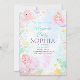 Convite Invitación Pastel Pink Mermaid Birthday Invitation