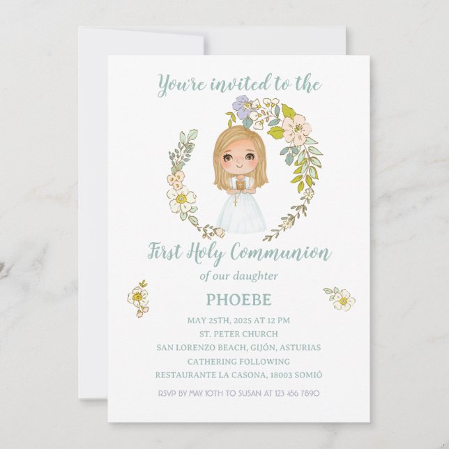 Convite Invitación PHOEBE Primera Comunión (Frente)