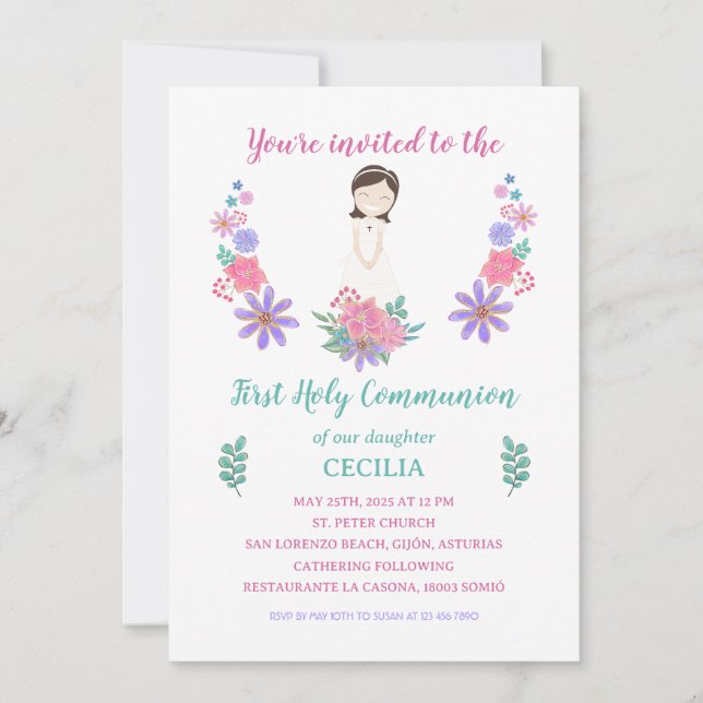 Convite Invitación Primera Comunión CECILIA (Frente)