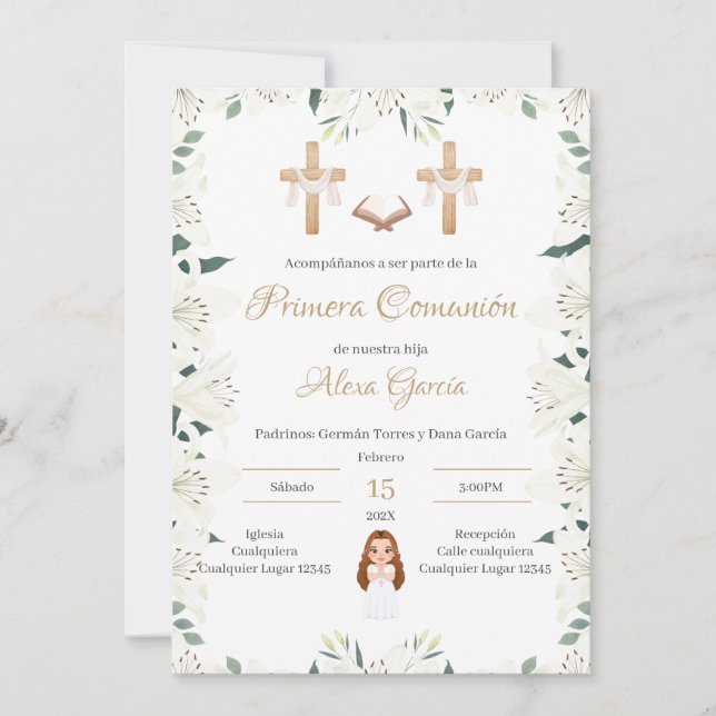 Convite Invitación Primera Comunión Niña (Frente)