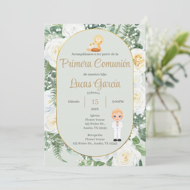 Convite Invitación Primera Comunión Niño (Em pé/Frente)