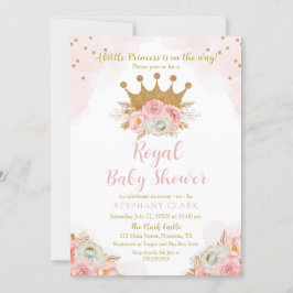 Convite Invitación Princess Floral Pink & Gold Baby Shower
