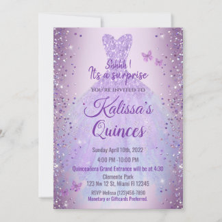 Convite Invitación Quinceañera Purple Lilac Butterflies