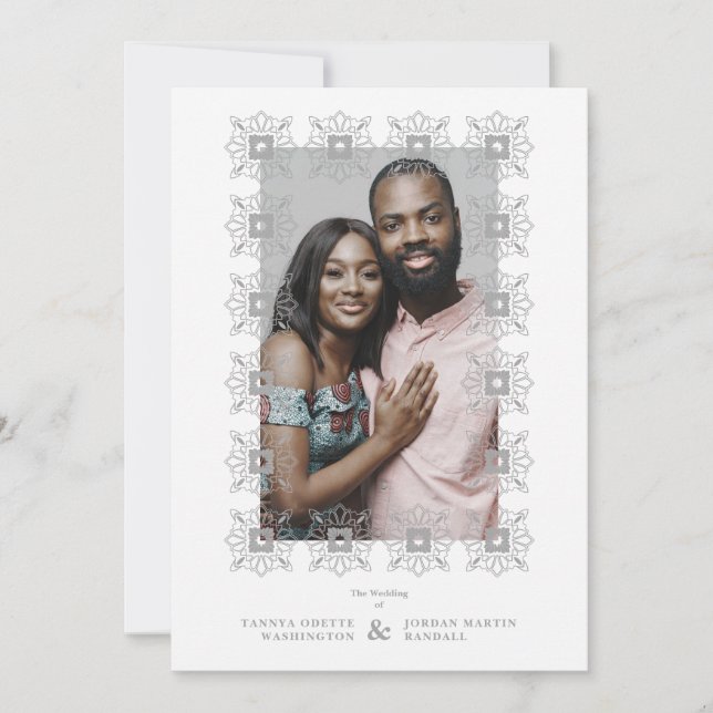 Convite Invitación Wedding Grey Fancy Ornament Lace Effect (Frente)