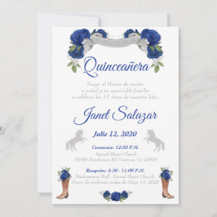 Convite Invitaciones charro Quinceañera Charra Blue Silver