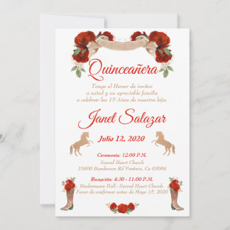 Convite Invitaciones charro Quinceañera Charra Red