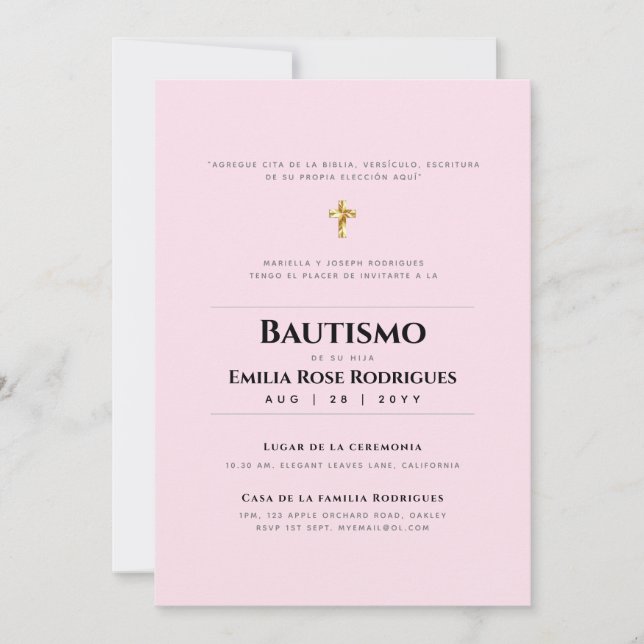 Convite Invitaciones de Bautismo Español Católico Moderno (Frente)