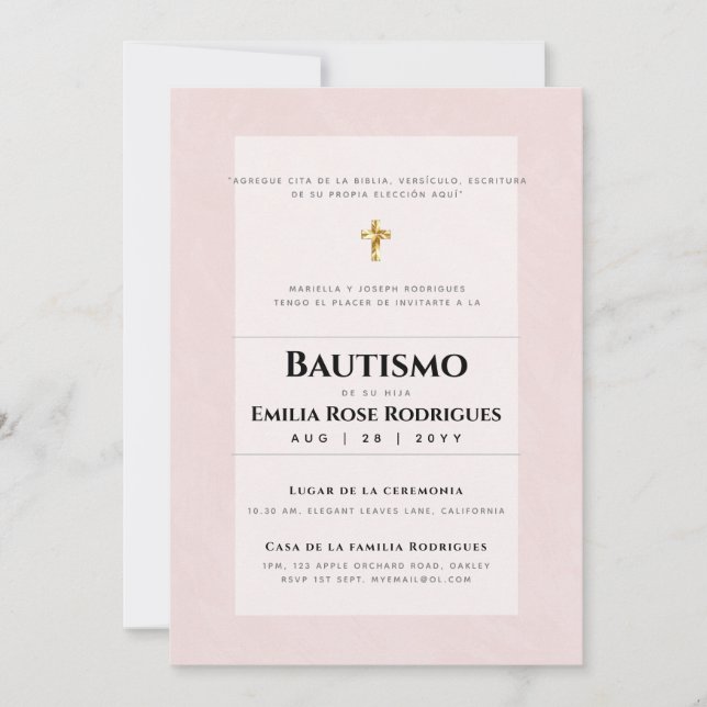 Convite Invitaciones de Bautismo Español Católico Moderno (Frente)