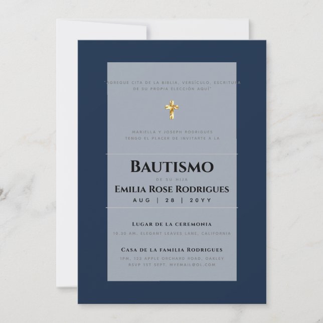 Convite Invitaciones de Bautismo Español Católico Moderno (Frente)