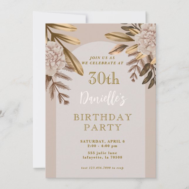 Convite Invitações de aniversário de 30 anos Floral Elegan (Frente)