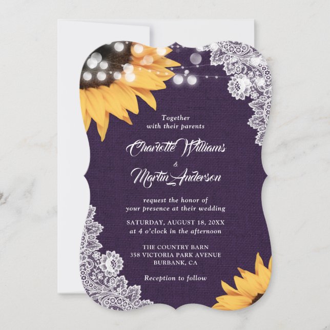 Convite Invitações de Casamento de Girassol Roxo (Frente)