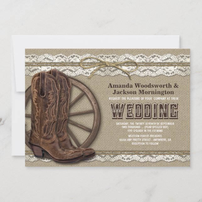 Convite Invitações de Casamento de Locais e Burlap Rustic  (Frente)