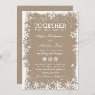 Convite Invitações de Casamento no inverno Rustic Snowflak