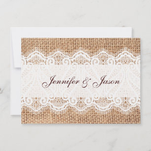 Convite Invitações de Casamento Rustic Country Burlap e 