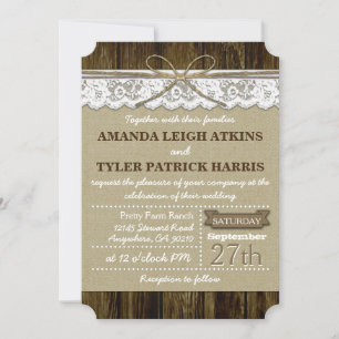 Convite Invitações de Casamento Rustic Country Burlap e La