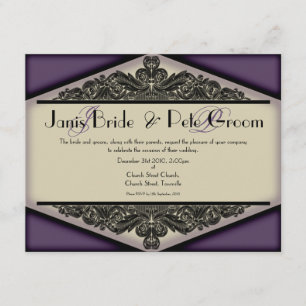Convite Invitati Vintage-monogrammed, wedding roxo obscuro