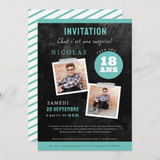 Convite invitation 18ème anniversaire,noir deux photos