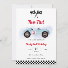 Convite Invitation 2nd Birthday Too Fast, Vintage Race