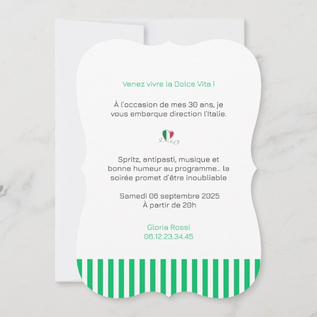 Convite Invitation anniversaire Dolce Vita (Verso)