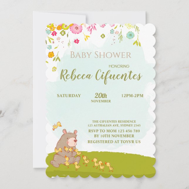 Convite Invitation Baby Shower Bear and duckies (Frente)