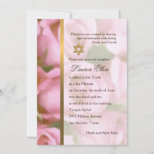 Convite Invitation Bat Mitzvah Pink Roses