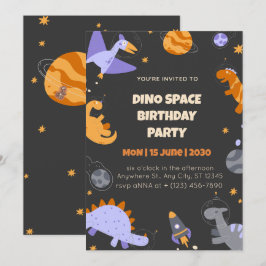 Convite Invitation Birthday  Dino Space  for Boys Editable