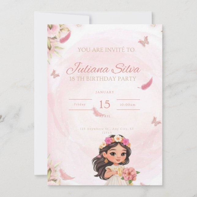 Convite Invitation birthday for little princess  (Frente)
