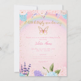 Convite Invitation Butterflies Rainbow Flowers pink gold