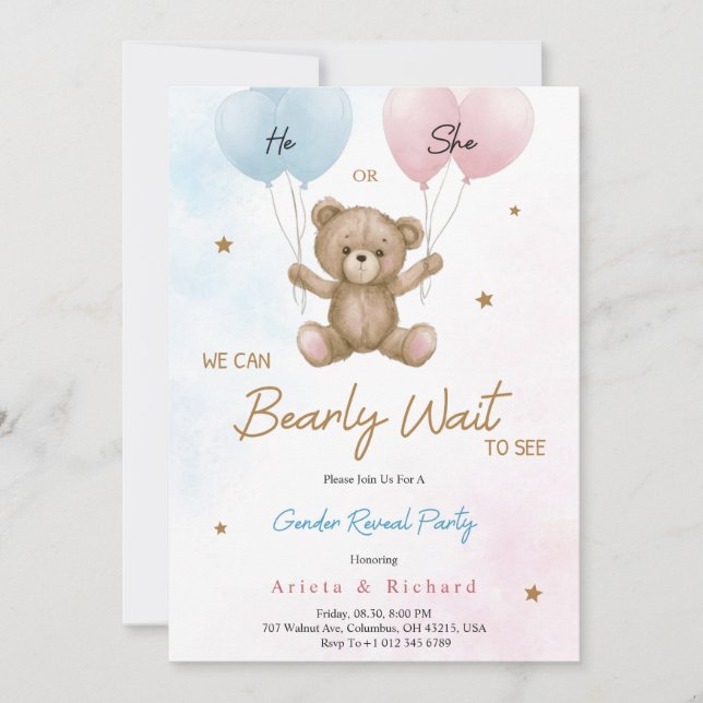 Convite Invitation card for gender reveal party (Frente)