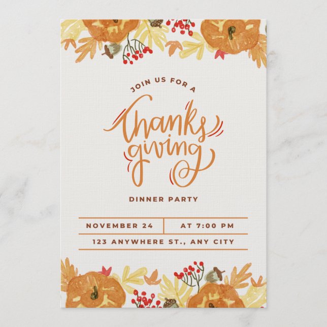 Convite Invitation card for thanksgiving day  (Frente)