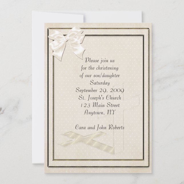 Convite Invitation Christening Cream Cross (Frente)