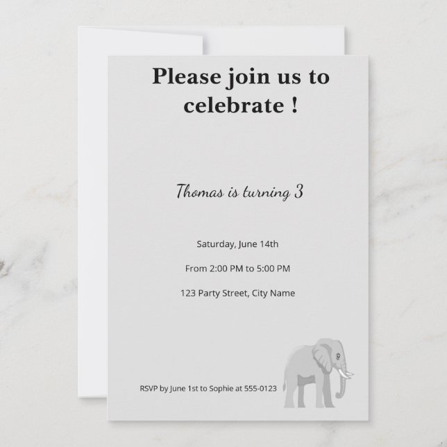 Convite Invitation d'anniversaire éléphant mignon | Pastel (Verso)
