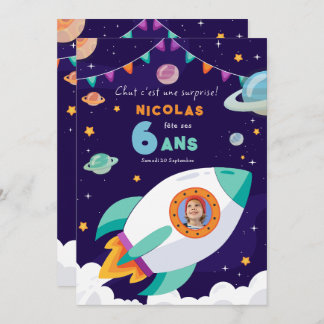 Convite invitation d'anniversaire thème galaxie espace
