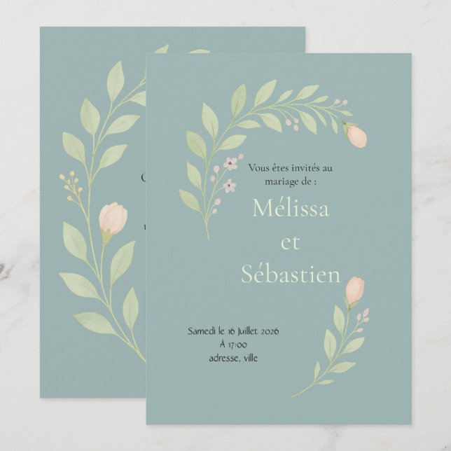 Convite Invitation de mariage floral, fleurs sauvages (Frente/Verso)