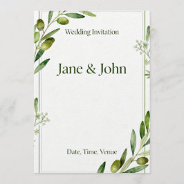 Convite Invitation Elegant Olive Branch Green Wedding Invi