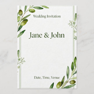 Convite Invitation Elegant Olive Branch Green Wedding Invi