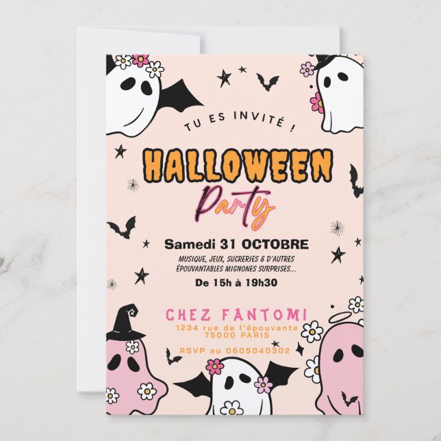 Convite Invitation Fête d'Halloween Girly Fille (Frente)